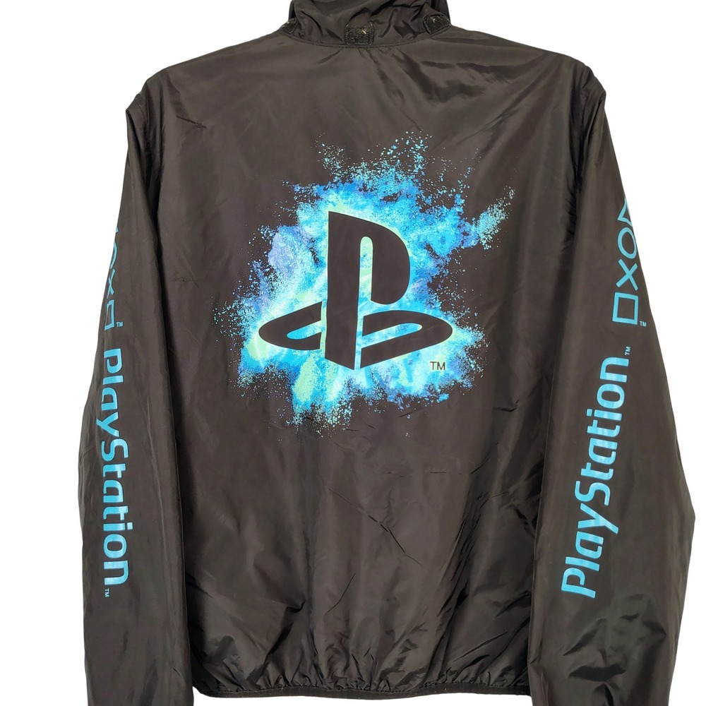 HM‎ PlayStation Windbreaker Jacket Black Teal Logo Mens XS Boys XL 16/18
